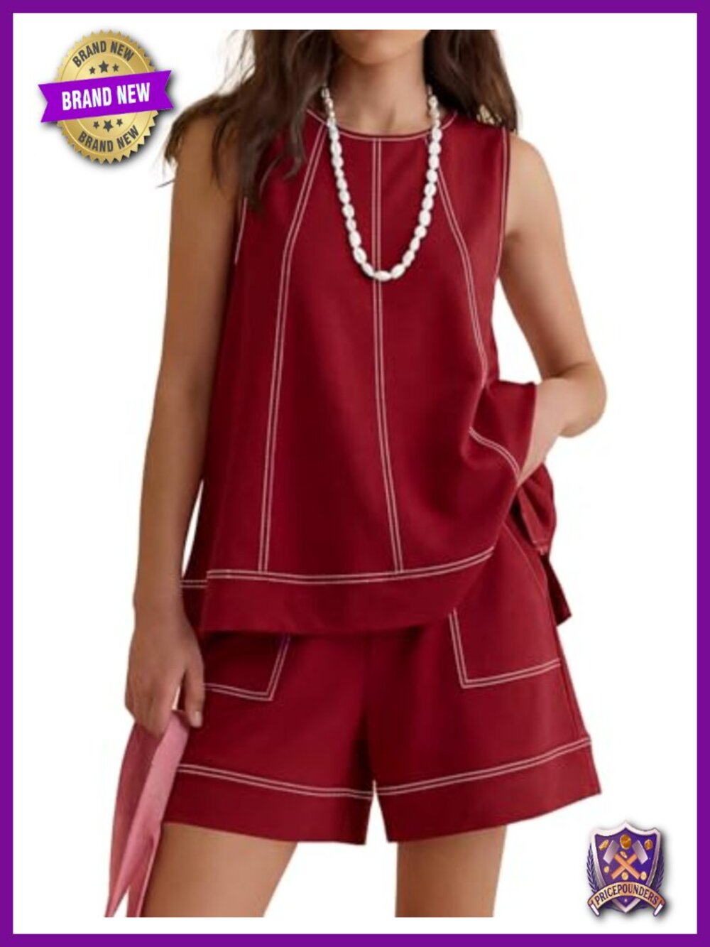 Women's Two Piece Short Set Sleeveless Top and Shorts with Pockets Loungewear